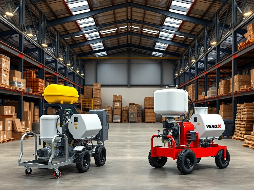 Graco and PMC spray foam proportioner units positioned side by side