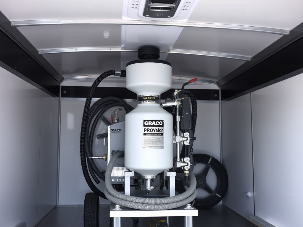 Spray foam proportioner rig mounted in a trailer